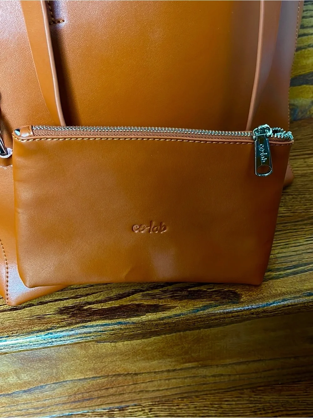 Co Lab Leather Tote Bag with Detachable Pouch